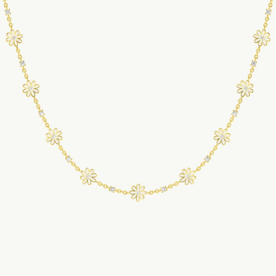 Collana choker regolabile con margherite bianche e zirconi bianchi in argento 925 placcato oro