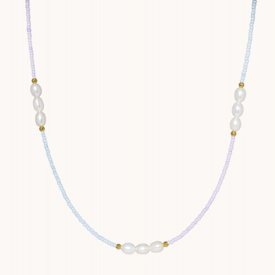 choker con perline lilla e celesti e perle di fiume placcato oro