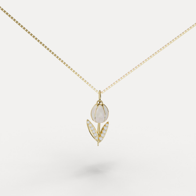 Collana placcata oro con ciondolo a forma di tulipano bianco smaltato