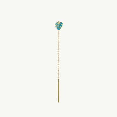 Orecchino a foglia pendente color turchese in argento placcato oro
