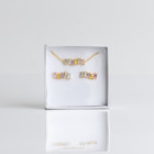 Set in argento placcato oro di collana e orecchini con zirconi rettangolari color pastello